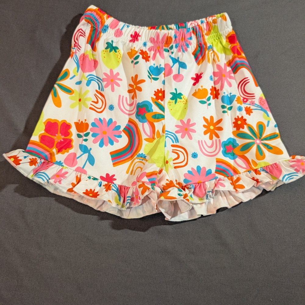 Colorful Retro Floral Ruffle Shorts